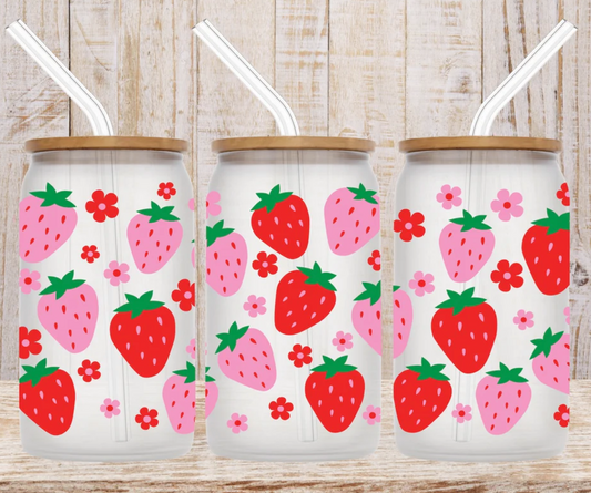 Strawberries  - 16oz Glass Cup